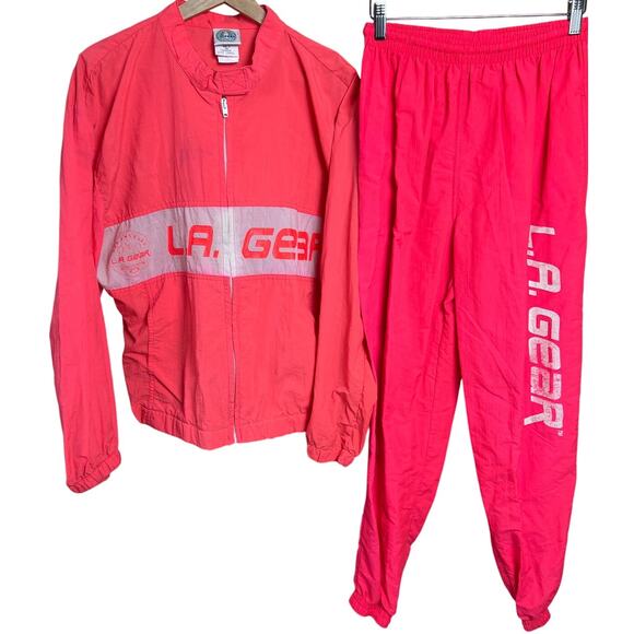 Vintage L.A. Gear Pink Windbreaker Jacket & Pants Size Large/Medium - Picture 1 of 9